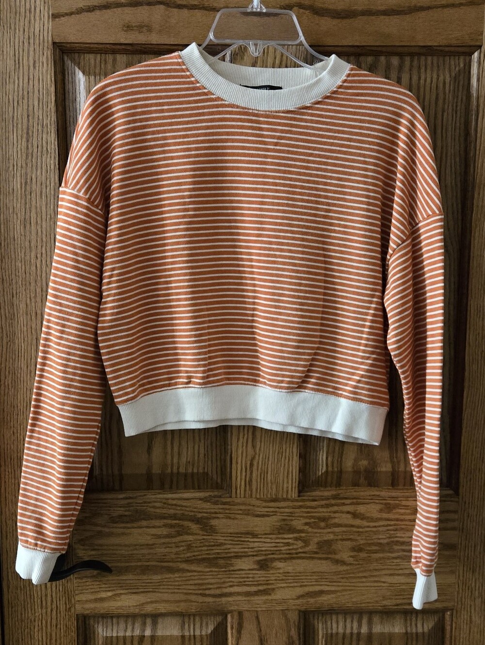 Forever 21 Orange and White Striped Cropped Sweatshirt